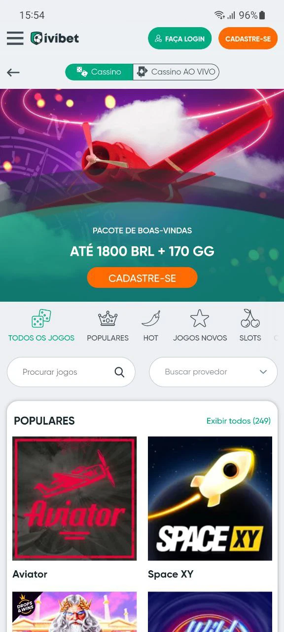 Experimente todos os jogos populares do cassino do aplicativo Ivibet.