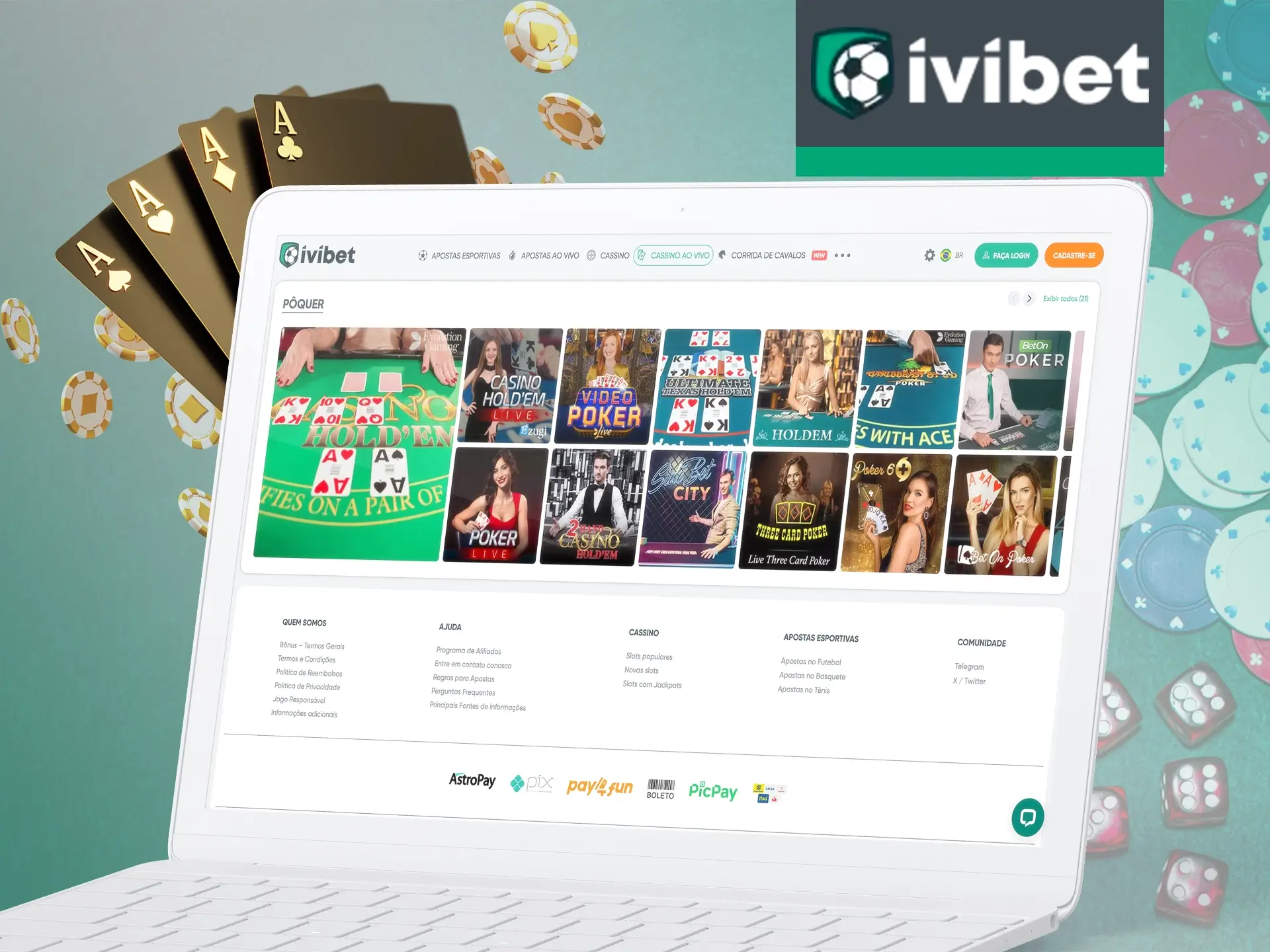 Jogue e desfrute do pôquer com dealers reais no Ivibet Cassino.