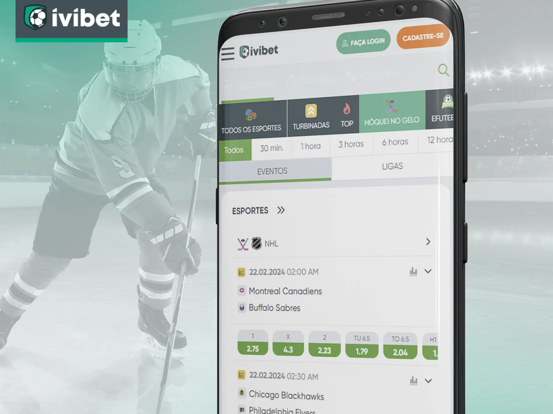 Aposte no hóquei no gelo usando o app da Ivibet.