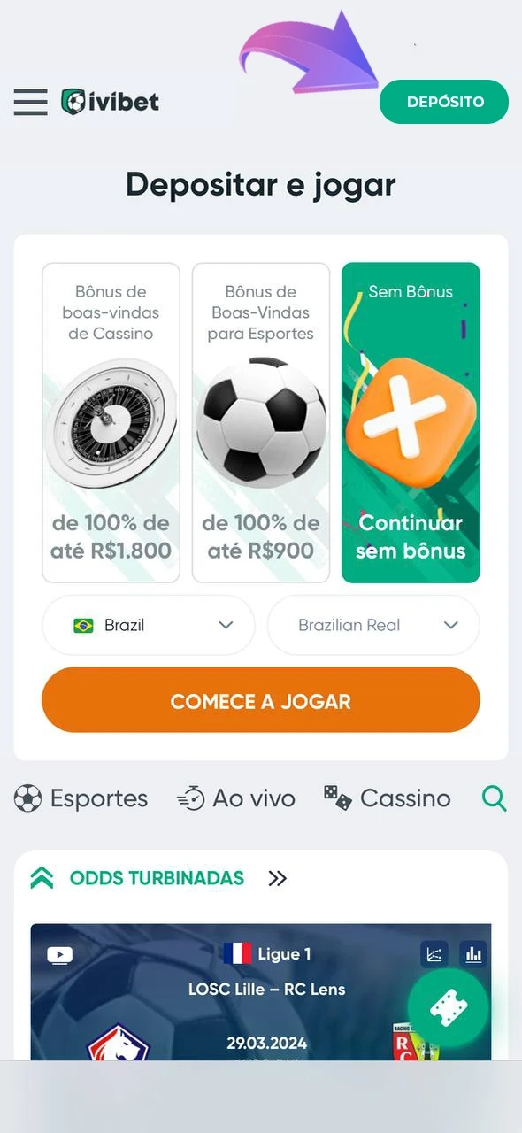 Faça o seu primeiro depósito para ter acesso total ao cassino e aos jogos da Ivibet.